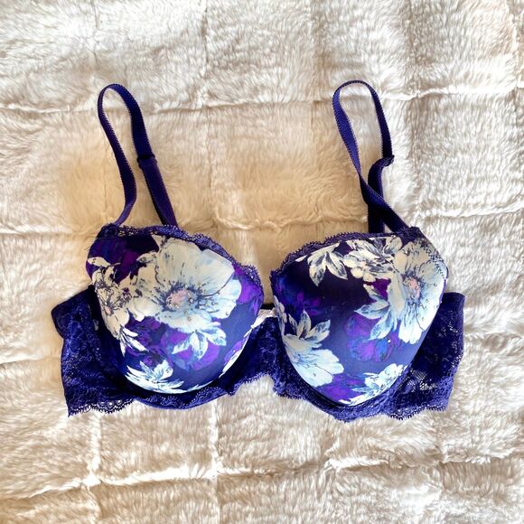 Victoria's Secret Dream Angels Underwire Lined Demi, 34C Purple Floral Bra - Picture 1 of 9